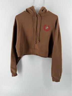 PINK Victoria’s Secret Cropped Hoodie Womens M  Brown Fleece Pullover